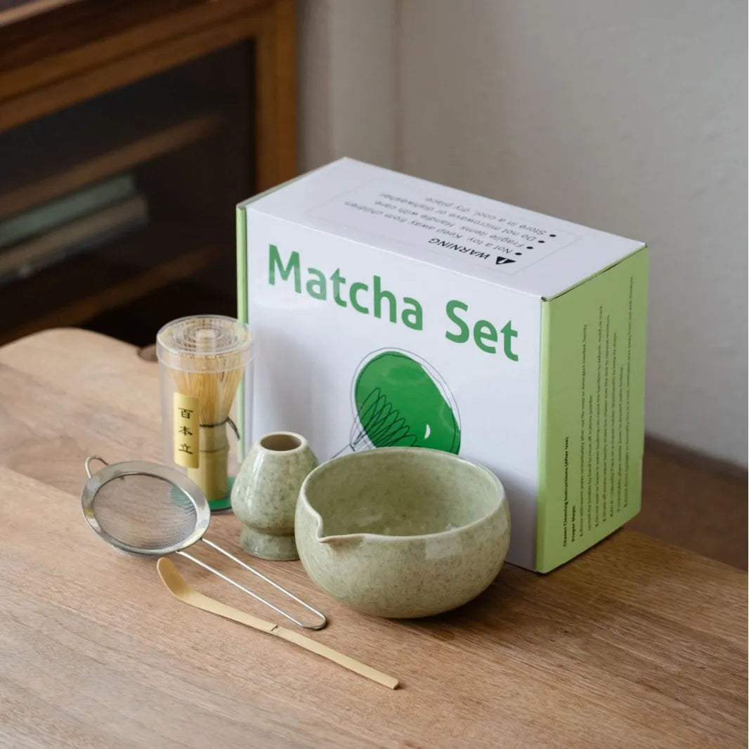 Beyond Oriva™ Cross-Border Ceramic Matcha Bowl Set with Japanese-Style Tea Whisk, Matcha Stirrer, Tea Set Gift Box